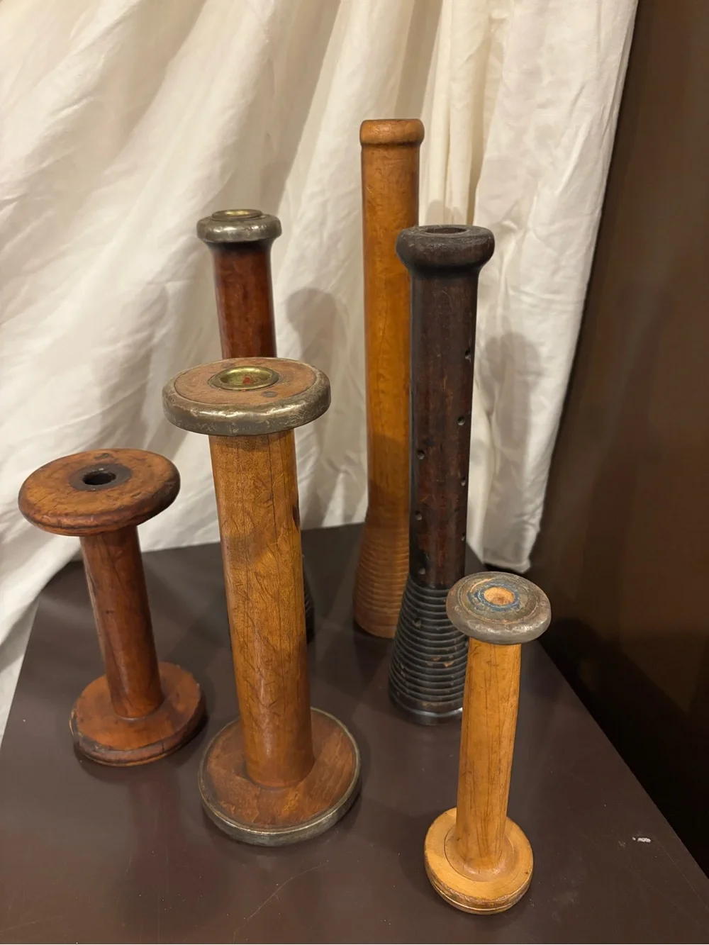 Wooden Vintage Spool Decorative Accents - Natural Brown
